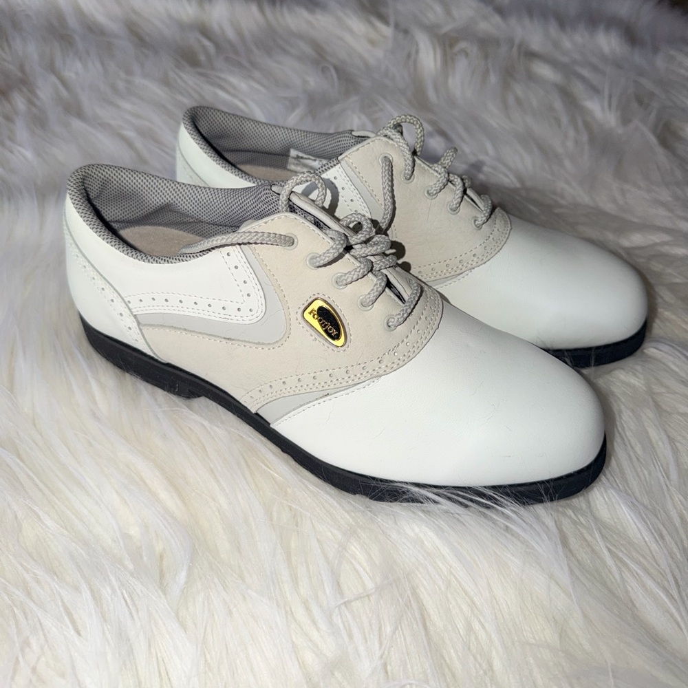 FootJoy Soft Joy Terrains White and Beige Lace-Up Soft Spikes Golf Shoes